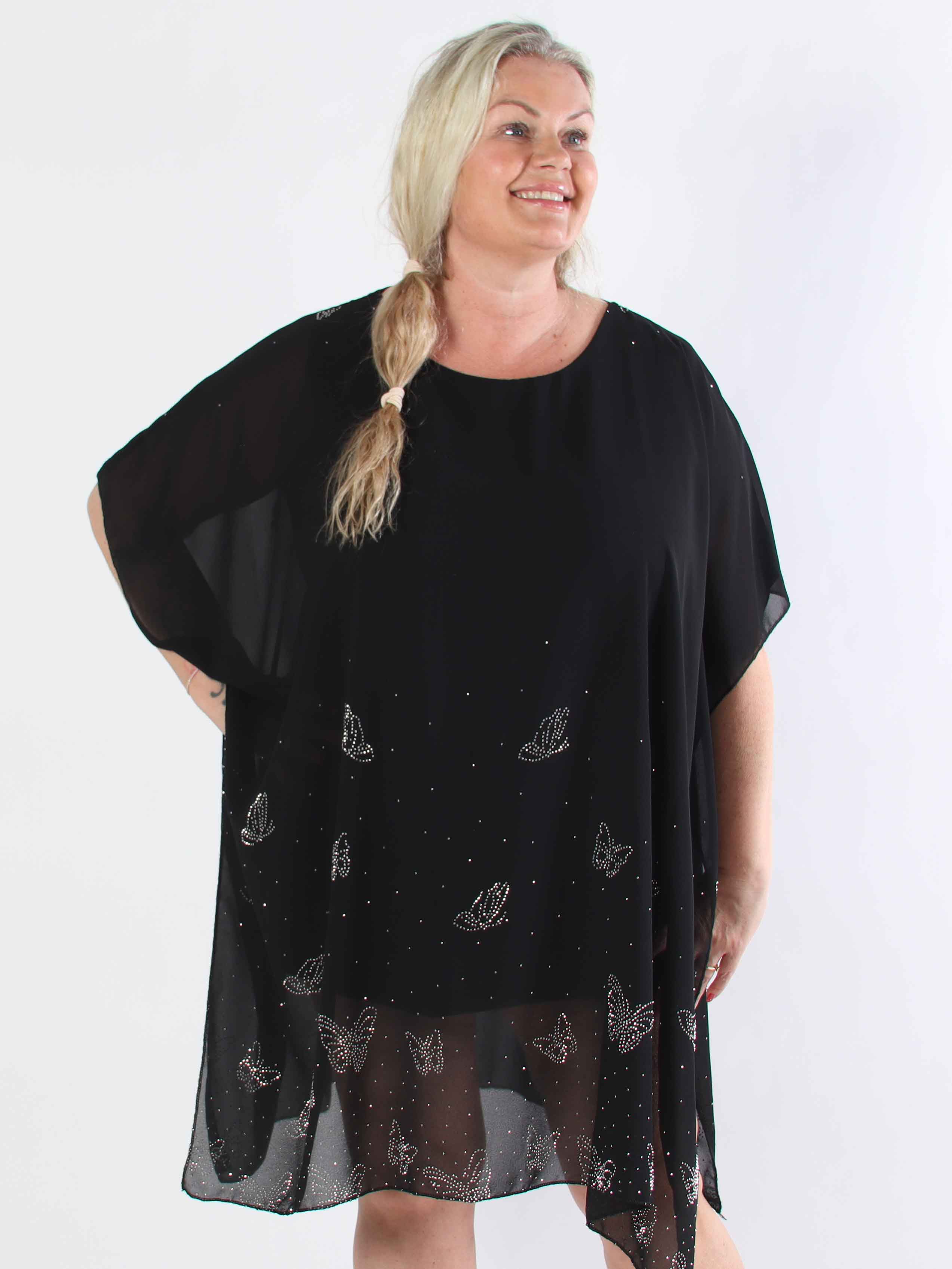 Mirabella Crystal - Plus size tunikakjole med chiffonlag med similisten
